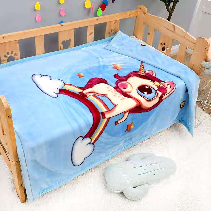 Autumn and winter newborn blanket childrens blanket double thick winter cloud blanket kindergarten knitted blanket wholesale Unicorn Blue 110*140 