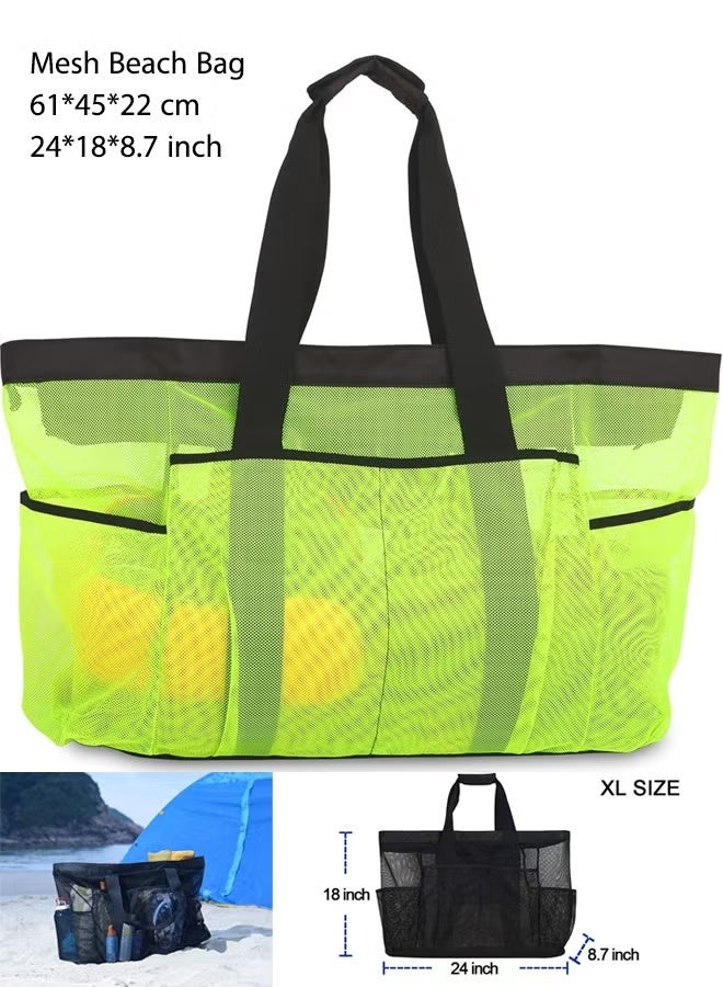 GIFT Mesh Beach Bag（Green）- Large Tote Bag for Family, Vacation Essentials, lightweight & Foldable Beach Tote Bag with Zipper and Pockets Ideal for Your Family Beach Trip for Women,（24*18*8.7 inch）,（61*45*22 cm） - Image 1