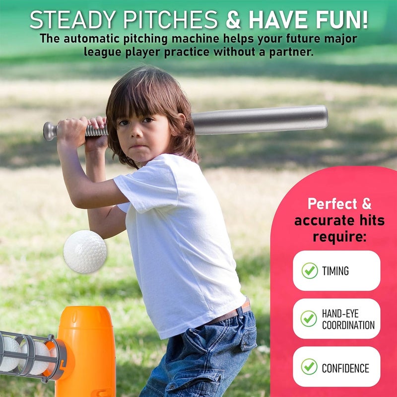YESMARKS Kids Auto Baseball Pitching Machine Outdoor Toy Set - Training Equipment & Batting Practice Toys for Youth, Includes 10 Baseballs, Baseball Bat and Sports Bag - Image 2