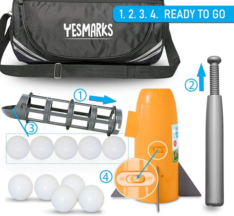 YESMARKS Kids Auto Baseball Pitching Machine Outdoor Toy Set - Training Equipment & Batting Practice Toys for Youth, Includes 10 Baseballs, Baseball Bat and Sports Bag - Image 5