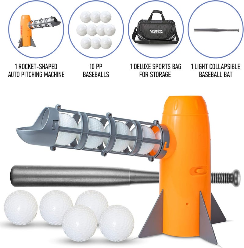 YESMARKS Kids Auto Baseball Pitching Machine Outdoor Toy Set - Training Equipment & Batting Practice Toys for Youth, Includes 10 Baseballs, Baseball Bat and Sports Bag - Image 3