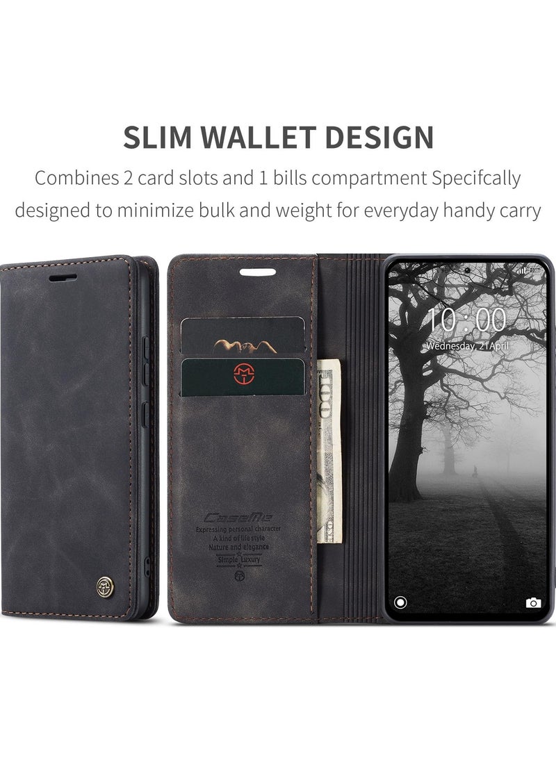 CaseMe Phone Case Luxury PU Leather Design 013 Flip Cover Card Slot Holder Cover For Redmi Note 13 Pro 4G / Poco M6 Pro 4G (Black) - Image 2