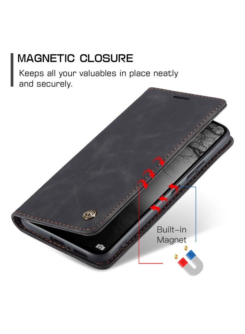 CaseMe Phone Case Luxury PU Leather Design 013 Flip Cover Card Slot Holder Cover For Redmi Note 13 Pro 4G / Poco M6 Pro 4G (Black) - Image 4