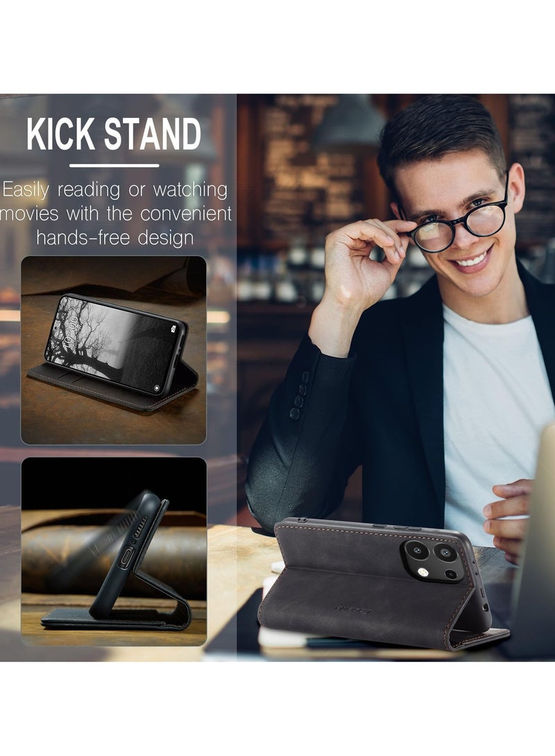 CaseMe Phone Case Luxury PU Leather Design 013 Flip Cover Card Slot Holder Cover For Redmi Note 13 Pro 4G / Poco M6 Pro 4G (Black) - Image 3