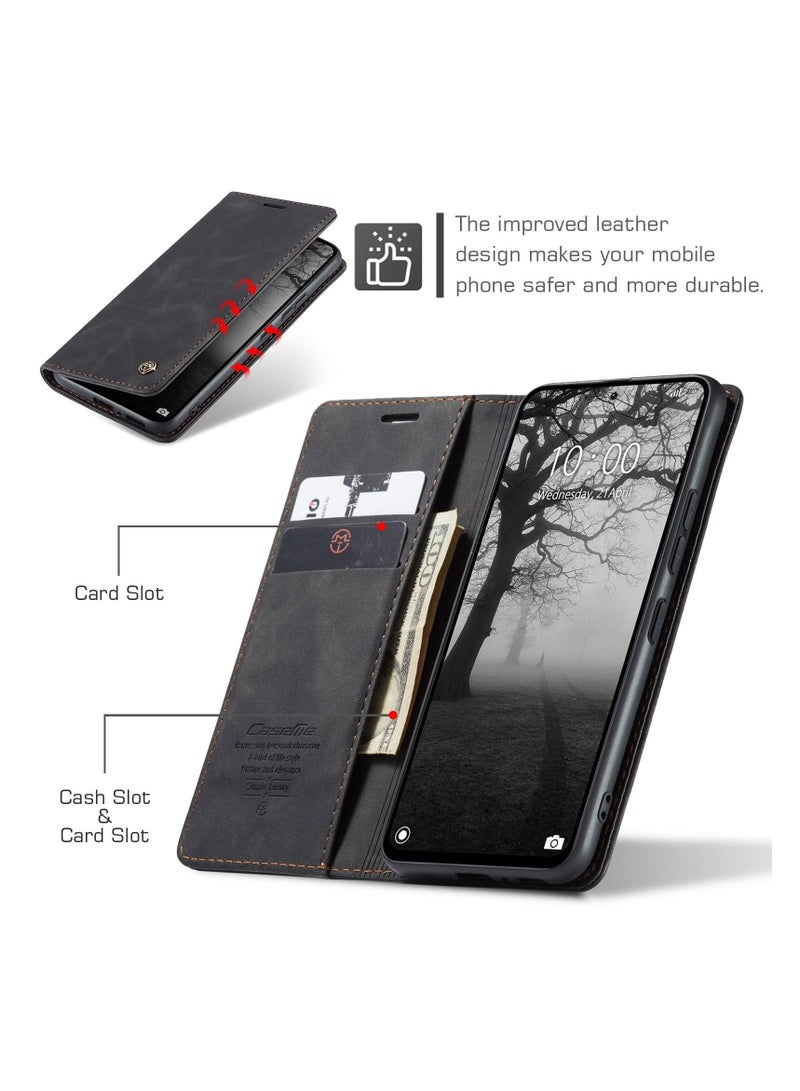 CaseMe Phone Case Luxury PU Leather Design 013 Flip Cover Card Slot Holder Cover For Redmi Note 13 Pro 4G / Poco M6 Pro 4G (Black) - Image 5