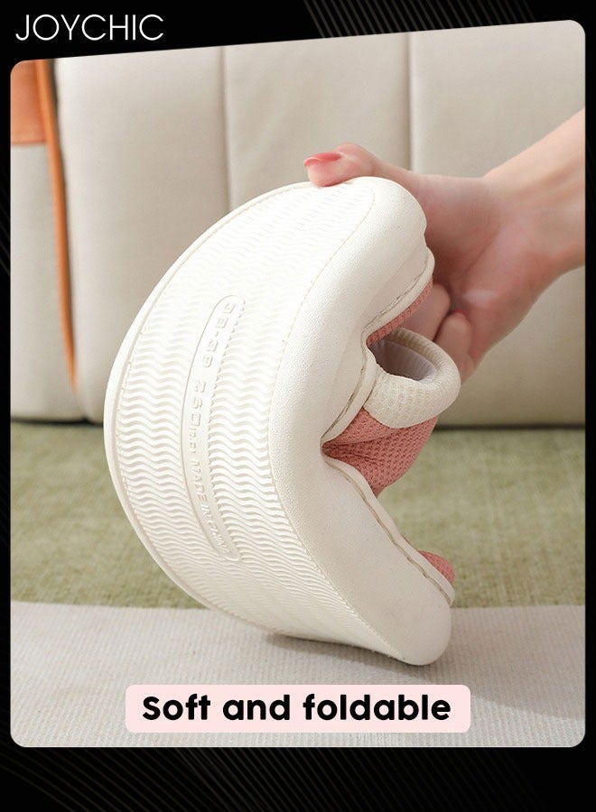 Joychic Non-slip Soft Thick Bottom Home Indoor Linen Slipper Sweat-absorbing and Breathable Bedroom Comfortable Slides  Four-season for Women Pink  - Image 4