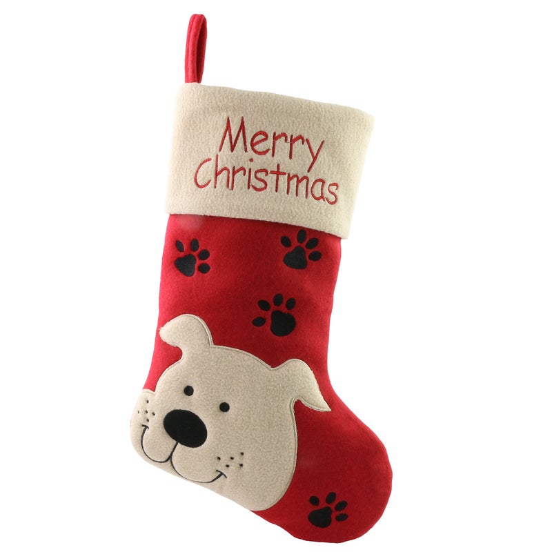WEWILL 18 Dog Felt Christmas Stockings Paws Embroidered for Pets Puppy Red Xmas Stocking Gift Bag Cuff Lovely Home Holiday Decoration