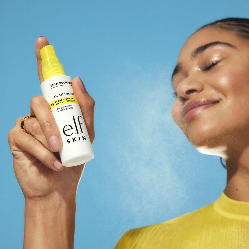 elf e.l.f. SKIN All Set For Sun SPF 45, Setting Spray With SPF 45 For Long-Lasting Makeup, Weightless, Non-Greasy Formula, Vegan & Cruelty-Free, Packaging May Vary - Image 4