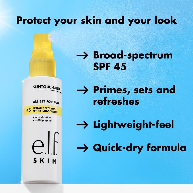 elf e.l.f. SKIN All Set For Sun SPF 45, Setting Spray With SPF 45 For Long-Lasting Makeup, Weightless, Non-Greasy Formula, Vegan & Cruelty-Free, Packaging May Vary - Image 3