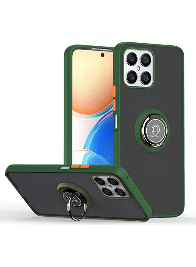 IAF Case for Honor X8 Case Cover Metal Ring Holder Grip Kickstand Car Magnetic Mount Shockproof Matte Hard Back Bumper Case Green