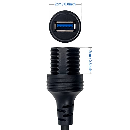 Duttek USB Flush Mount Cable, Round Single Port USB 3.0 Panel Flush Mount Extension Cable with Buckle for Car Truck Boat Motorcycle Dashboard 30cm/12 inch - Image 3
