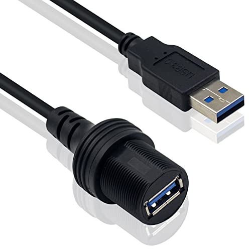 Duttek USB Flush Mount Cable, Round Single Port USB 3.0 Panel Flush Mount Extension Cable with Buckle for Car Truck Boat Motorcycle Dashboard 30cm/12 inch - Image 2