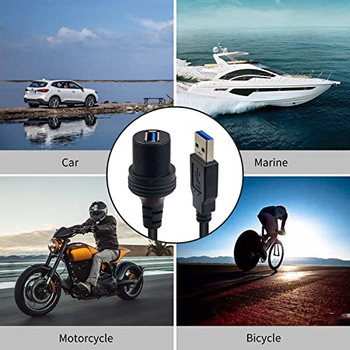 Duttek USB Flush Mount Cable, Round Single Port USB 3.0 Panel Flush Mount Extension Cable with Buckle for Car Truck Boat Motorcycle Dashboard 30cm/12 inch - Image 5