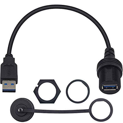 Duttek USB Flush Mount Cable, Round Single Port USB 3.0 Panel Flush Mount Extension Cable with Buckle for Car Truck Boat Motorcycle Dashboard 30cm/12 inch - Image 1