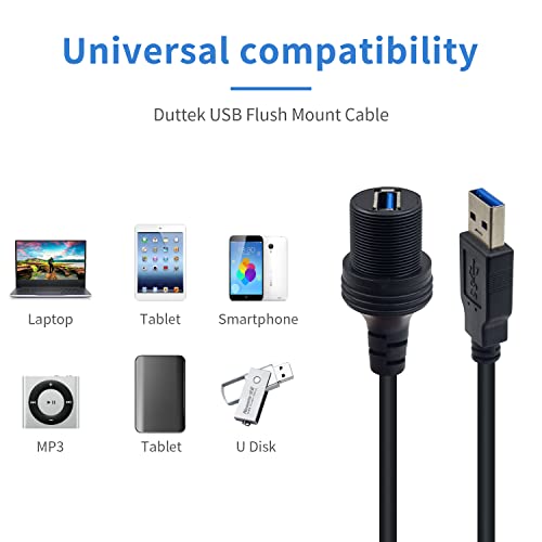 Duttek USB Flush Mount Cable, Round Single Port USB 3.0 Panel Flush Mount Extension Cable with Buckle for Car Truck Boat Motorcycle Dashboard 30cm/12 inch - Image 4