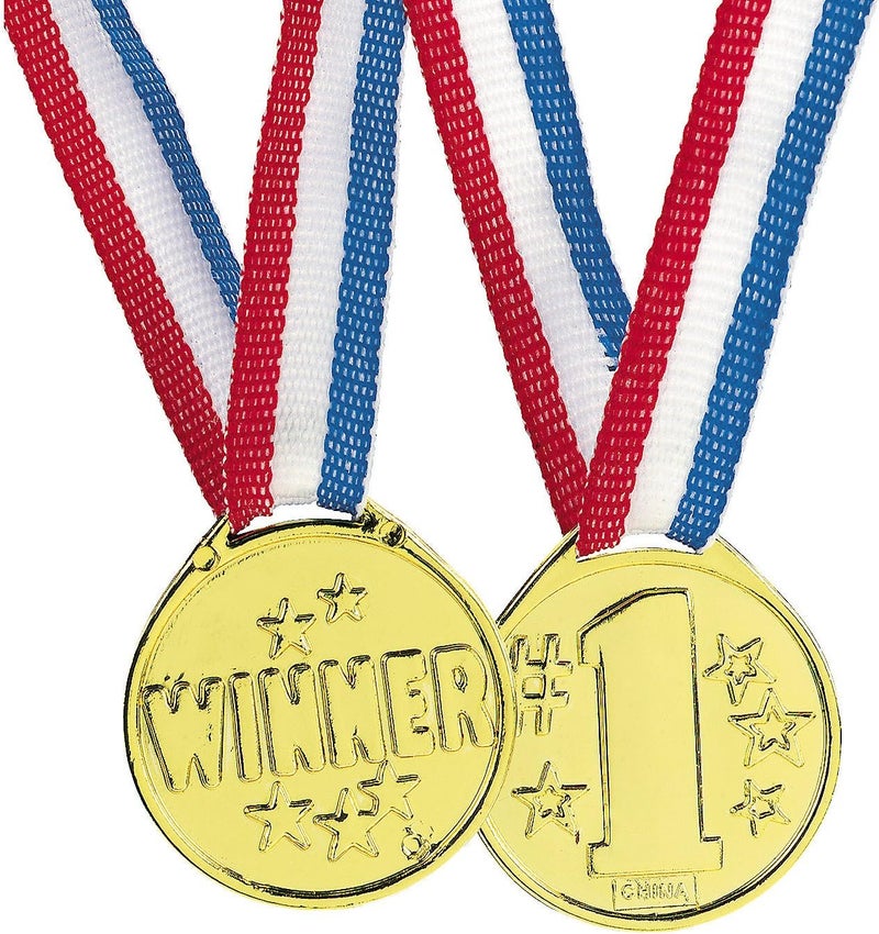 Fun Express DelightBox Winner Award Medals - 72 Piece Bulk Lot with Red, White, and Blue Ribbons