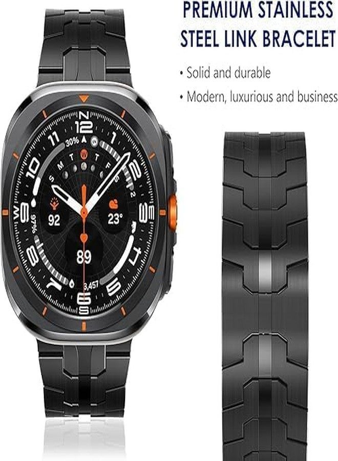 KONAFEI Stainless Steel Bands Compatible with Samsung Galaxy Watch 8/ Clacssic/Ultra 2, Metal Bands Adjustable Rugged Robust Link Strap for Men (Silver&Orange) - Image 4