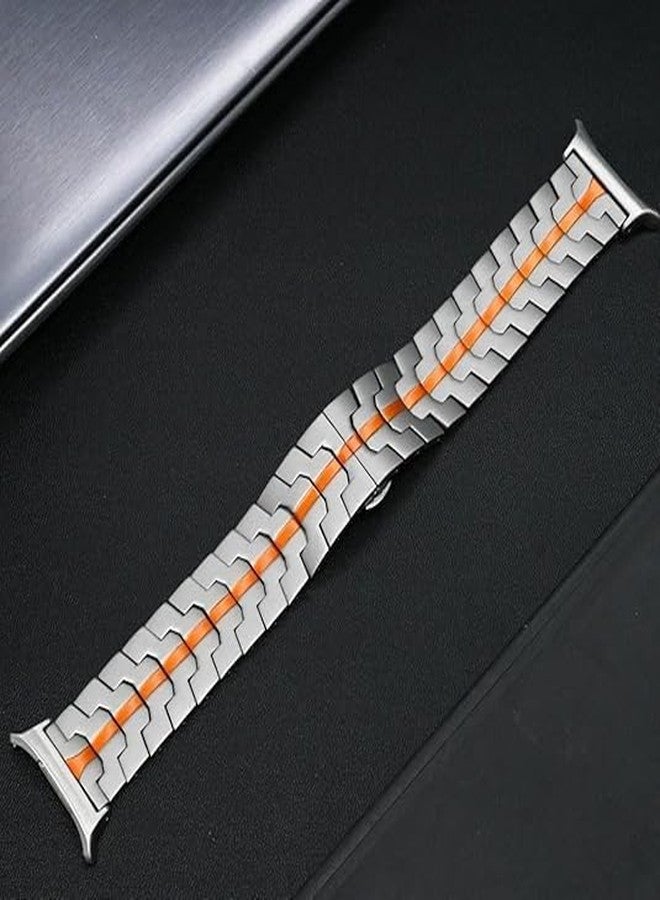 KONAFEI Stainless Steel Bands Compatible with Samsung Galaxy Watch 8/ Clacssic/Ultra 2, Metal Bands Adjustable Rugged Robust Link Strap for Men (Silver&Orange) - Image 5