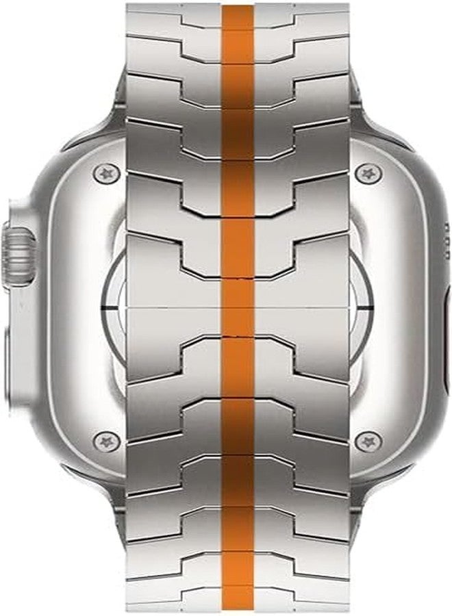 KONAFEI Stainless Steel Bands Compatible with Samsung Galaxy Watch 8/ Clacssic/Ultra 2, Metal Bands Adjustable Rugged Robust Link Strap for Men (Silver&Orange) - Image 2
