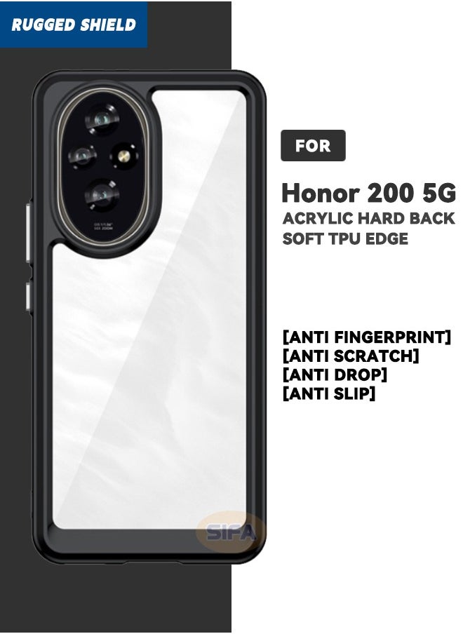 RUGGED SHIELD Honor 200 5G Case Cover, Clear Acrylic Hard Back Panel+Soft TPU Edge, [Anti Drop][Anti Scratch][Anti Slip][Anti Fingerprint] Protective Phone Case for Honor 200 5G 6.7 inch, Clear/Black  - Image 2