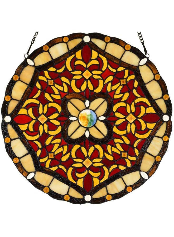 Bieye W10086 Baroque Tiffany Style Stained Glass Window Panel for Home Decoration, 16-inch Round - Image 1