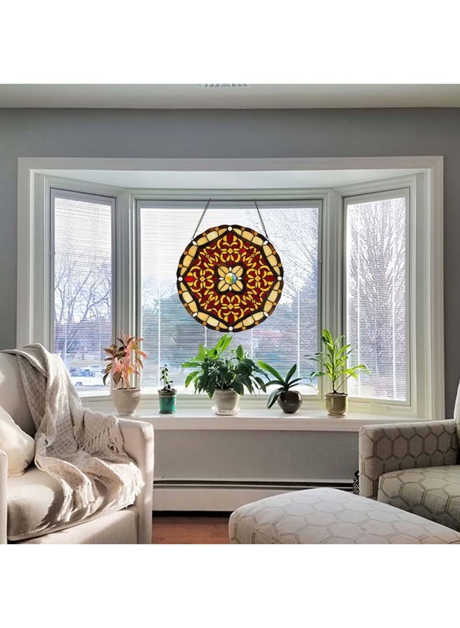 Bieye W10086 Baroque Tiffany Style Stained Glass Window Panel for Home Decoration, 16-inch Round - Image 5