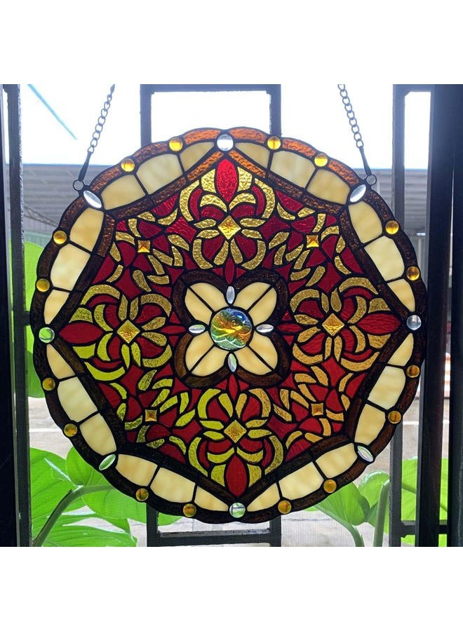 Bieye W10086 Baroque Tiffany Style Stained Glass Window Panel for Home Decoration, 16-inch Round - Image 3