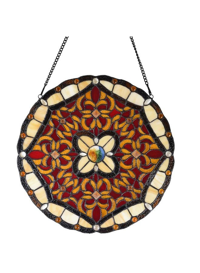 Bieye W10086 Baroque Tiffany Style Stained Glass Window Panel for Home Decoration, 16-inch Round - Image 2