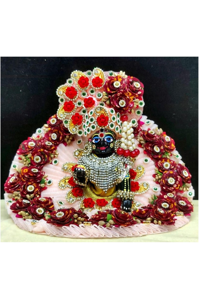 Laddu Gopal Poshak with padgi,/ Ladoo gopal poshak/ Pink and Red Floral Design with Pearl and Crystal Embellishments ; Size is 12 inches.