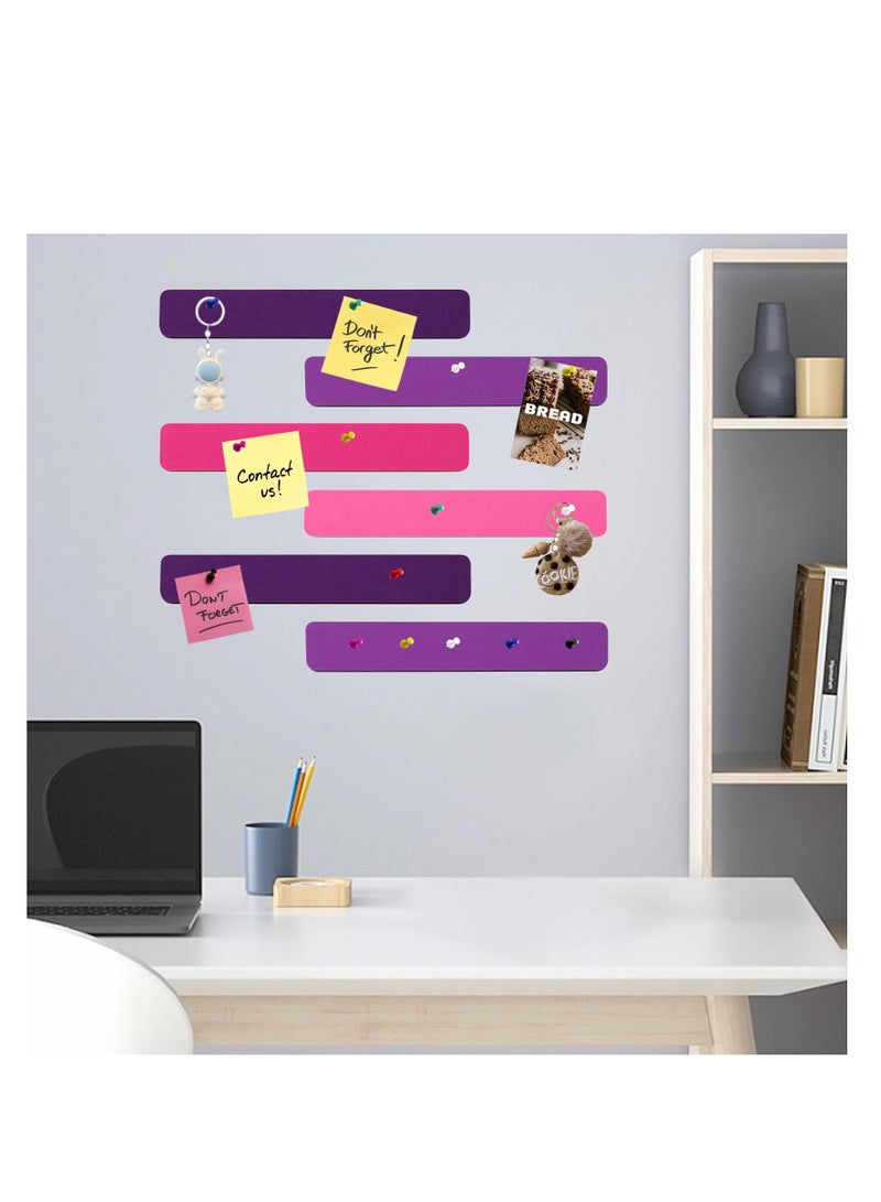 SOLARAE 6Pcs Rectangle Felt Cork Board Bar Strips with 35 Pushpins, Self Adhesive DIY Bulletin Board for Office School Home Wall Decor Stickers Memos Schedules Photos Display(Gradual Purple) - Image 3