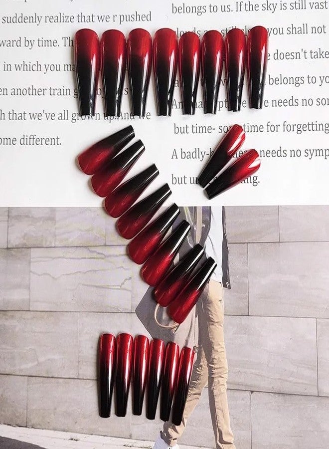 شيري بوكس أظافر صناعية طويلة من CherryBox بطول 24 بوصة بتصميم نعش، لون أحمر وأسود متدرج، أظافر أكريليك صناعية للنساء والفتيات (يتضمن لاصق جيلي وأشرطة لاصقة وغراء). - Image 5