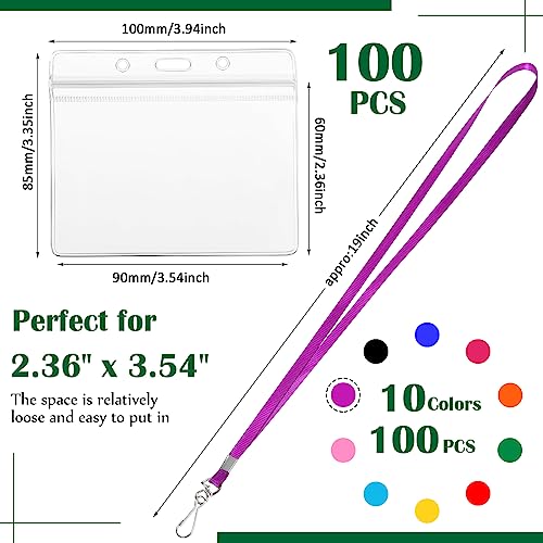 Honoson 100 Sets Name Tag Lanyards Bulk with ID Badge Holder Clear Plastic Horizontal Cruise Necklace Lanyard for Adults Business School Keys Multicolor - Image 3