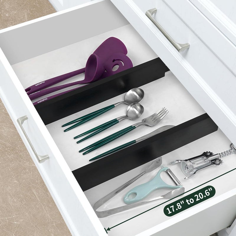 Utoplike 4pcs Bamboo Drawer Dividers, Large Adjustable Drawer Organisers, Spring Loaded Kitchen Utensil Drawer Inserts, Large Drawer Organisation for Bathroom, Baby Drawer, Cutlery, Tools, Black - Image 3