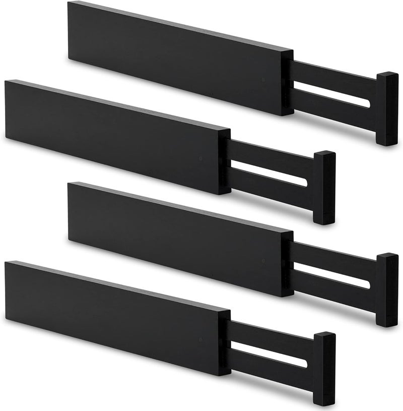 Utoplike 4pcs Bamboo Drawer Dividers, Large Adjustable Drawer Organisers, Spring Loaded Kitchen Utensil Drawer Inserts, Large Drawer Organisation for Bathroom, Baby Drawer, Cutlery, Tools, Black - Image 1