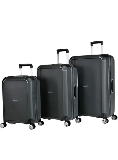 إيمينينت Champion Hard Case Travel Bags Trolley Luggage Sets of 3 Polypropylene Lightweight 4 Quiet Double Spinner Wheels Suitcase With TSA Lock B0002 Dark Grey