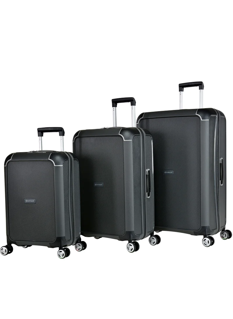 eminent Champion Hard Case Travel Bags Trolley Luggage Sets of 3 Polypropylene Lightweight 4 Quiet Double Spinner Wheels Suitcase With TSA Lock B0002 Dark Grey