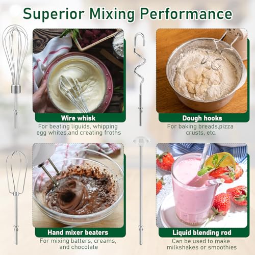 QUFA Hand Mixer Attachments Beater, Dough Hooks and Whisk, Blending Rod, Stainless Steel Hand Mixer Accessories Compatible with Kitchenaid Hand Mixers KHM3 KHM5 KHM7 KHM9, 6-piece set - Image 3