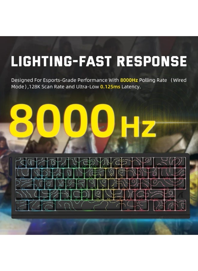 Attack Shark X68 Pro HE Wireless Gaming Keyboard 68-Key Hall Effect Magnetic Switch, Rapid Trigger, 0.1mm Adjustable Actuation, 8000Hz Polling Rate, Tri-Mode (2.4G/BT/USB-C), RGB Backlit, 5000mAh Battery, Low Latency Esports Mechanical Keyboard | Black - Image 4