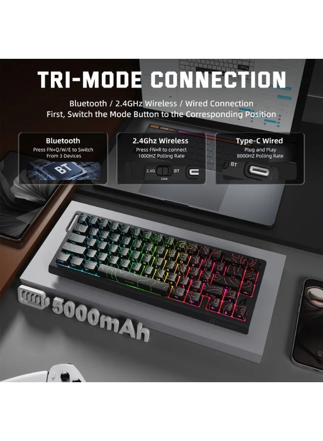 Attack Shark X68 Pro HE Wireless Gaming Keyboard 68-Key Hall Effect Magnetic Switch, Rapid Trigger, 0.1mm Adjustable Actuation, 8000Hz Polling Rate, Tri-Mode (2.4G/BT/USB-C), RGB Backlit, 5000mAh Battery, Low Latency Esports Mechanical Keyboard | Black - Image 3