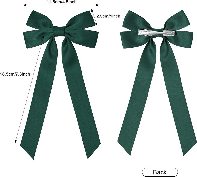 Aileam Cost saving design picks 2PCS Silky Satin Hair Bows Hair Clip Dark Green Hair Ribbon Clips for Women Ponytail Holder Hair Accessories Alligator Clips Bow for Women Girls Toddlers Teens Kids Moisture wear upgraded quality - Image 3