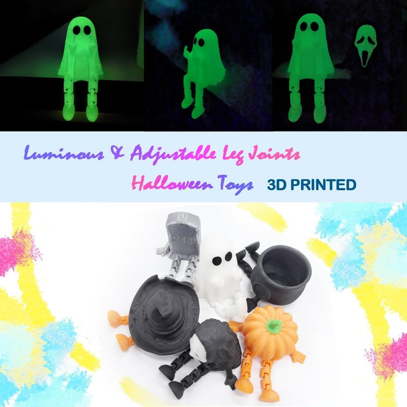 Apear1 6 Pcs 3D Printed Halloween Decorations Indoor, Mini Halloween Ghost Figurine Movable Joints, Cute Ghost Pumpkin Decor, Funny Coffee Table Centerpieces Shelf Mantel Ornaments (6 Pcs) - Image 4