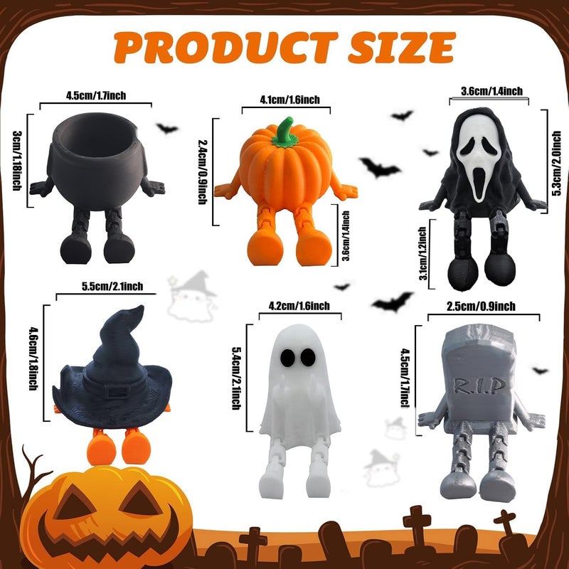 Apear1 6 Pcs 3D Printed Halloween Decorations Indoor, Mini Halloween Ghost Figurine Movable Joints, Cute Ghost Pumpkin Decor, Funny Coffee Table Centerpieces Shelf Mantel Ornaments (6 Pcs) - Image 5