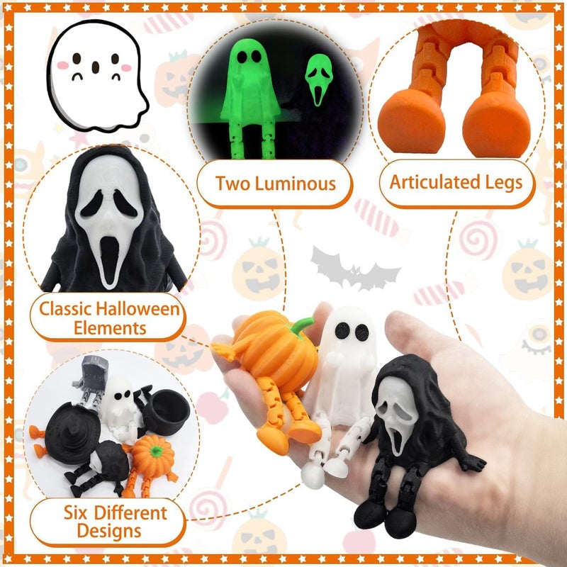 Apear1 6 Pcs 3D Printed Halloween Decorations Indoor, Mini Halloween Ghost Figurine Movable Joints, Cute Ghost Pumpkin Decor, Funny Coffee Table Centerpieces Shelf Mantel Ornaments (6 Pcs) - Image 3