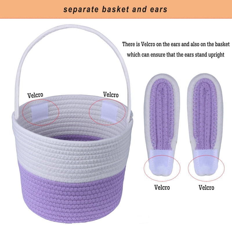 K-MLICE Easter Basket Empty Easter Basket for Girls Easter Baskets for Kids Boys Girls with Bunny Tag Egg Gifts Toddler Teens Babys First Easter with Handle Purple - Image 4