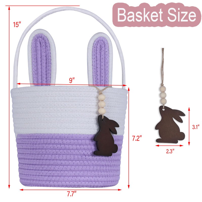 K-MLICE Easter Basket Empty Easter Basket for Girls Easter Baskets for Kids Boys Girls with Bunny Tag Egg Gifts Toddler Teens Babys First Easter with Handle Purple - Image 3