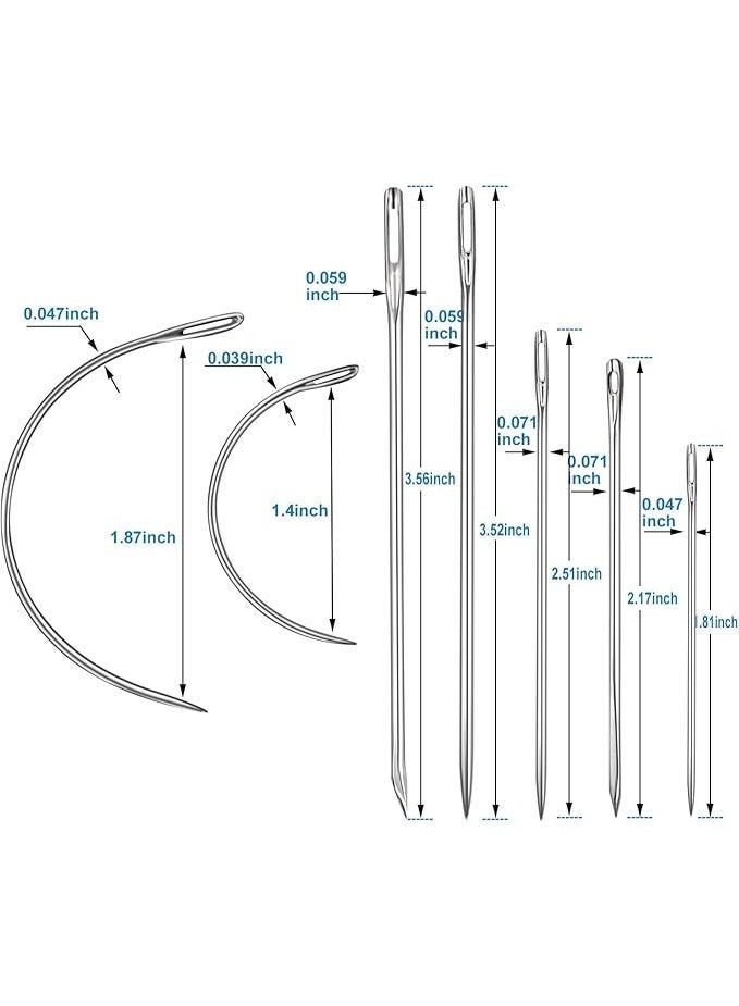 Heavy Duty Hand Sewing Needles Kit, 14Pcs Sewing Leather Needle Set with 2Pcs Needle Threaders, Curved Needle Triangular Needle Assorted Needles for Upholstery, Leather, Carpet, Canvas Repair - Image 3