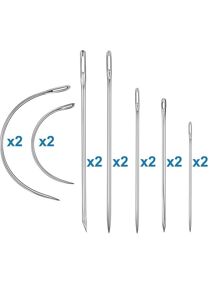 Heavy Duty Hand Sewing Needles Kit, 14Pcs Sewing Leather Needle Set with 2Pcs Needle Threaders, Curved Needle Triangular Needle Assorted Needles for Upholstery, Leather, Carpet, Canvas Repair - Image 2
