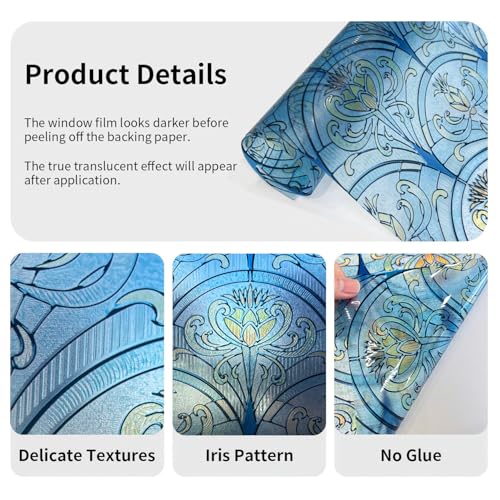 Chicskin 3D Vintage Stained Glass Window Film with Tools, Decorative Window Privacy Film for Room/Door/Home Decor, Twilight Iris, 11.02"X70.87"(28X180CM) - Image 5