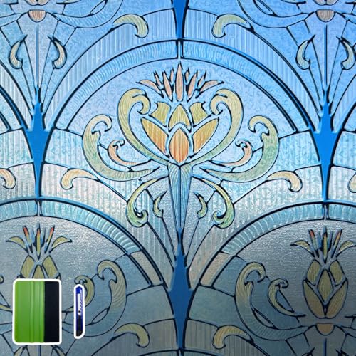 Chicskin 3D Vintage Stained Glass Window Film with Tools, Decorative Window Privacy Film for Room/Door/Home Decor, Twilight Iris, 11.02"X70.87"(28X180CM) - Image 1