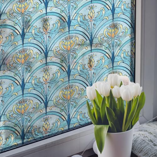 Chicskin 3D Vintage Stained Glass Window Film with Tools, Decorative Window Privacy Film for Room/Door/Home Decor, Twilight Iris, 11.02"X70.87"(28X180CM) - Image 3